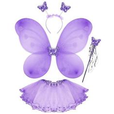 Imagem de Kit Fantasia Infantil Fada Asa Tiara Varinha Festa Criança Borboleta A