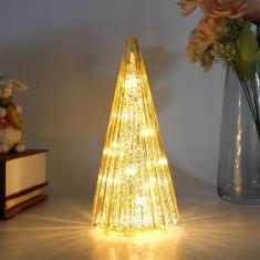 Imagem de Decorações de árvore de Natal de mesa com luzes de fada, acabamento em vidro mercúrio dourado, centro de mesa de centro de mesa