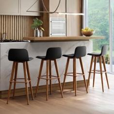 Imagem de Kit 4 Banquetas Linea Altas para Bancada balcão de cozinha Cobre Preto