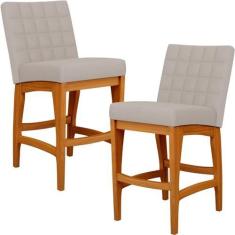Imagem de Kit 02 Banquetas Baixa Para Cozinha Bancada Bar Sala Jantar Fixa Mila L02 Linho Bege - Lyam Decor