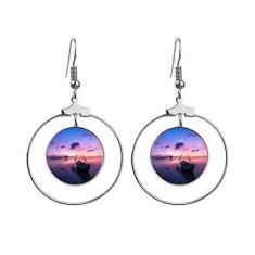 Imagem de Brincos de argola pendentes com imagem da natureza do oceano, água, mar, barco, ciência, argola