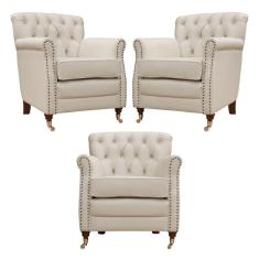 Imagem de Kit 03 Poltronas Decorativas Sala de Estar Níger Pés Príncipe Couro Off White - Gran Belo