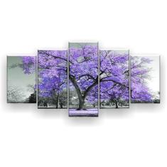 Imagem de Quadro Decorativo Árvore Grande Lilás 129x61Cm 5 Peças