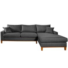 Imagem de Sofa Living California 4 Lugares Chaise Lado Direito Revestido Linho Base Madeira