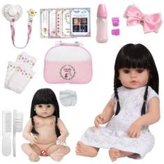 Imagem de Boneca Reborn Recém Nascida Princesa Completa 20 Itens Bolsa - Cegonha