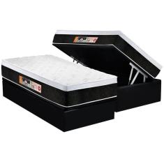 Imagem de Cama Box Baú Solteiro: Colchão Espuma D45 Castor Black e White Air Euro Pillow + Base CRC Courano Black(88x188)