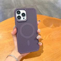 Imagem de Capa luxuosa de dissipação de calor para iPhone 15 14 13 12 Pro Max Plus 11 Carregador sem fio respirável capa de cor sólida, roxo escuro, para iPhone 14 Pro