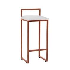 Imagem de Banqueta Alta Bistô Bar Em Aço Cobre Assento Suede Branco