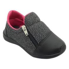 Imagem de Tênis Infantil Feminino Pé com Pé Calce Fácil Preto Menina-Feminino