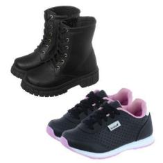 Imagem de Kit 2 Pares Tênis Infantil Feminino Rosa e Coturno Tratorado-Masculino