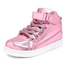 Imagem de IGxx Sapatos de lantejoulas para crianças, meninos, modernos, brilhantes, dourados, brilhantes, tênis de cano alto para meninas com gancho e laço, rosa, 18