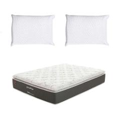 Imagem de Colchão Casal Safira Plush Molas Ensacadas (34x128x188) Branco e Cinza com 2 Travesseiros Guldi Soft Nasa Branco