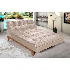 Imagem de Sofá Cama Versátil 3 Lugares Império Reclinável Casal Pés Madeira Espuma Especial D33 Suede Areia 376