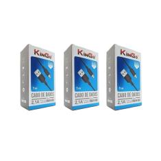 Imagem de Kit 3 Cabos USB V8 Kingo Preto 1m 2.1A para Galaxy A7 2018