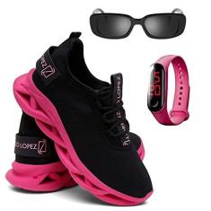 Imagem de Tênis Feminino Sport Corrida e Caminhada + Brinde - Preto/Rosa - 37