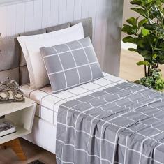 Imagem de Jogo De Cama Lençol Minimalista Solteiro 03 Peças Micropercal 200 Fios Premium Cinza
