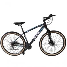 Imagem de Bicicleta Aro 29 Gti Roma Alumínio 21v Freio A Disco Garfo Suspensão Pneu Faixa Bege - Preto-azul Tam.15
