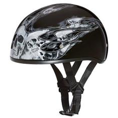 Imagem de Capacetes Daytona para motocicleta meio capacete caveira - chamas de caveira prata 100% aprovado pelo DOT