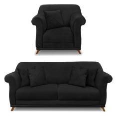 Imagem de Kit Poltrona E Sofá Living 2 Lugares 1,80M Vênus Suede Pés Castanho -