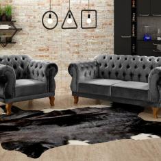 Imagem de Sofá 2 e 1 Lugares Duquesa Decoração Sala Recepção Retrô Cinza grafite