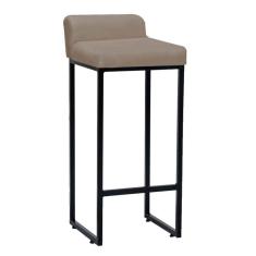 Imagem de Banqueta Alta Mia Com Encosto Cozinha Bistrô Bar Balcão Ferro Preto Sintético Bege - Ahazzo Móveis