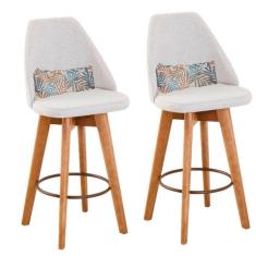 Imagem de Kit 02 Banquetas Bege Claro E Almofada Folhas