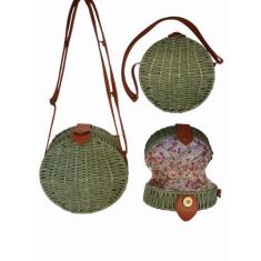 Imagem de Bolsa Redonda Palha Tiracolo com Alça de Couro Casual Moda Praia BL-19