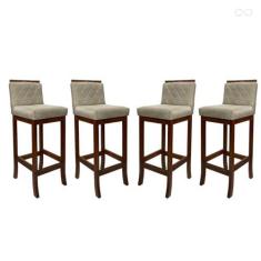 Imagem de Kit 4 Banquetas Alta para Cozinha Nice em Madeira Matelassê Suede Bege CCS