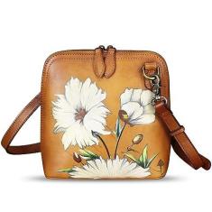 Imagem de Bolsa tiracolo feminina de couro genuíno pintada à mão, feita à mão, bolsa tiracolo, Padrão 1, Small