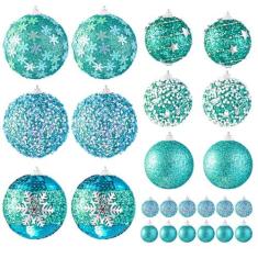Imagem de Conjunto de 24 peças de enfeites de Natal, conjunto de enfeites de Natal com glitter com vários tamanhos, decorações de bola de Natal com glitter, ornamentos de Natal decorativos inquebráveis para