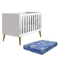 Imagem de Berço Americano Theo Branco Fosco Pés Amadeirado com Colchão D18 - Rel