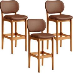 Imagem de Kit 03 Banquetas Alta Para Cozinha Madeira Fixa Betta L02 Imbuia Sinté