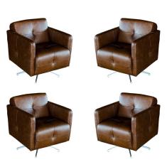 Imagem de Kit 4 Poltronas Giratória Astana Couro Marrom Bicolor