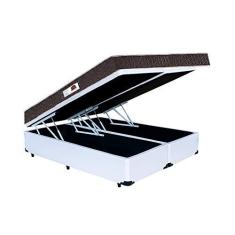 Imagem de Cama Box Baú King Colchão Espuma D45 Bordado + Box Bipartido Sintético Branco Serra Negra 67x193x203