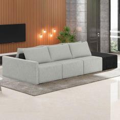 Imagem de Sofá Ilha Modular Living Com Puff 312cm Georgia K04 Linho Cinza/preto - Mpozenato