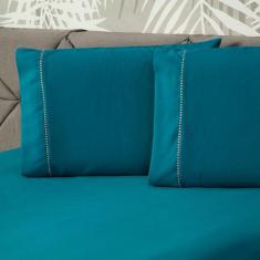 Imagem de Jogo De Cama Liso Turquesa Casal 03 Pçs Micropercal 400 Fios