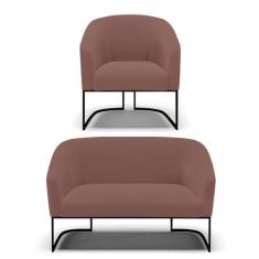 Imagem de Sofá Namoradeira e Poltrona Base Industrial Preto Stella Veludo Rosê D03 - D'Rossi