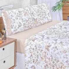 Imagem de Jogo de Lençol Afrodite Queen 4 Pçs Algodão 180 Fios Estampa Floral - Cáqui