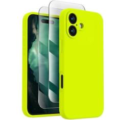 Imagem de FireNova Capa projetada para iPhone 16, capa de telefone de silicone atualizada [proteção da câmera] com [2 protetores de tela], forro interno de microfibra macio antiarranhões, 15,5 cm, verde