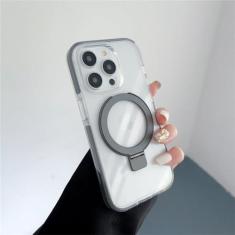 Imagem de Capa de telefone magnética com suporte dobrável para iPhone 15 ProMax 14 15 Pro Max Plus Capa protetora de acrílico transparente à prova de choque, cinza escuro, para iPhone 14Pro