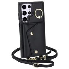 Imagem de Capa de telefone carteira crossbody para Samsung Galaxy S21 FE S23 S22 Plus Note 20 Ultra A54 A53 A14 5G slot para cartão capa de couro com cordão, preta, para Galaxy S22 Plus