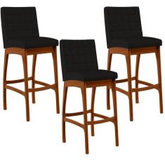Imagem de Kit 03 Banquetas Altas Para Cozinha Sala de Jantar Fixa Mila B04 Suede Preto - Lyam Decor