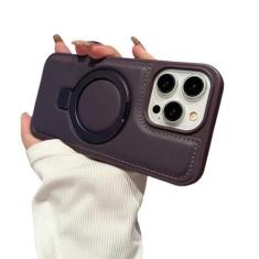 Imagem de Suporte de couro capa de telefone para iphone 15 14 pro max suporte de anel magnético capa à prova de choque para iphone 15 14 plus, roxo, para iphone 14 promax
