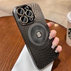 Imagem de Capa magnética de malha com dissipação de calor para iPhone 16 15 14 13 12 Pro Max [compatível com MagSafe] Protetor de câmera magnética militar armadura fina à prova de choque (cinza, para iPhone 14