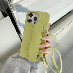 Imagem de Capa de telefone com alça de pulso crossbody para iphone 13 12 15 14 11 pro max xs xr 8 7 plus couro do plutônio capa à prova de choque, verde, para iphone 11 pro