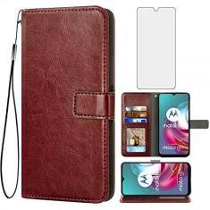 Imagem de Asuwish Compatível com Moto G30/G20/G10/10 Power 2021 Capa carteira de vidro temperado protetor de tela suporte de cartão acessórios para celular MotoG30 MotoG20 MotoG10 Motorola G 30 20 G10Power