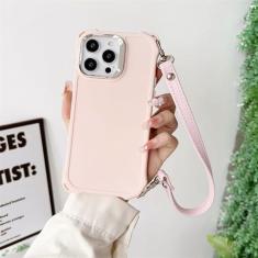 Imagem de Capa de telefone com suporte de pulseira de silicone para iPhone 15 14 13 12 11 Pro Max 14 Pro Plus com corda de mão capa macia, rosa, para iPhone 13