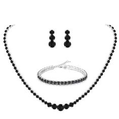 Imagem de UDYLGOON Conjunto de joias de cristal para noivas, brincos de tênis, colar e pulseira para mulheres, noiva, noiva, formatura, casamento, acessórios, Ouro rosa Prata, Cristal Strass