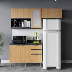 Imagem de Cozinha Compacta Orquídea 5 Portas 3 Gavetas com Vidro Freijó/Mármore Lunar - Tecno Mobili