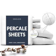 Imagem de Sweave Lençóis Percal Twin Size – Lençóis Percal 100% Algodão Comprido – Frescos, Frescos, Respiráveis, Amigáveis à Pele e Bolsos Profundos, Ajuste Confortável com Elástico Duplo, Costura Z-Bainha,